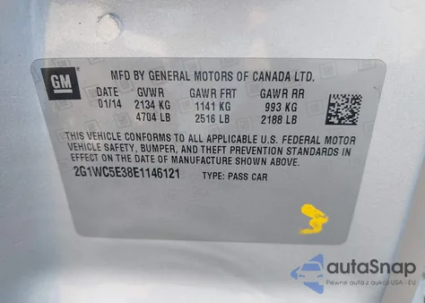 2014 Chevrolet Impala Limited Ltz из США, поврежденный, VIN 2G1WC5E38E1146121